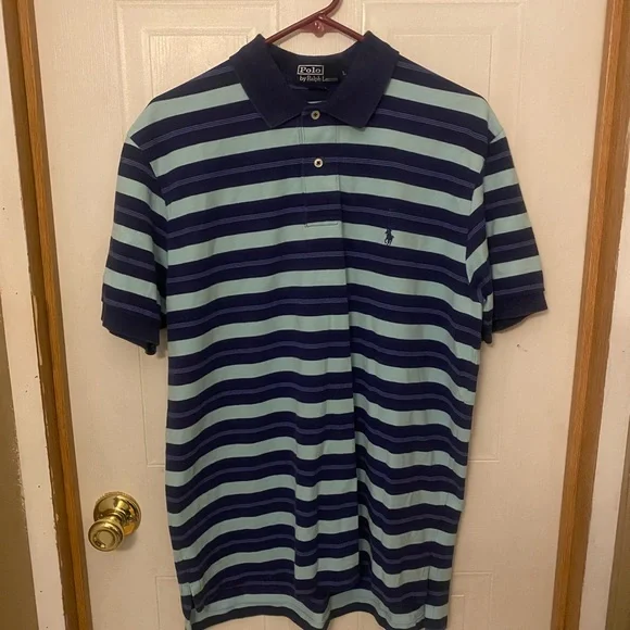 Polo Ralph Lauren Men’s Navy and Light Blue Striped Polo