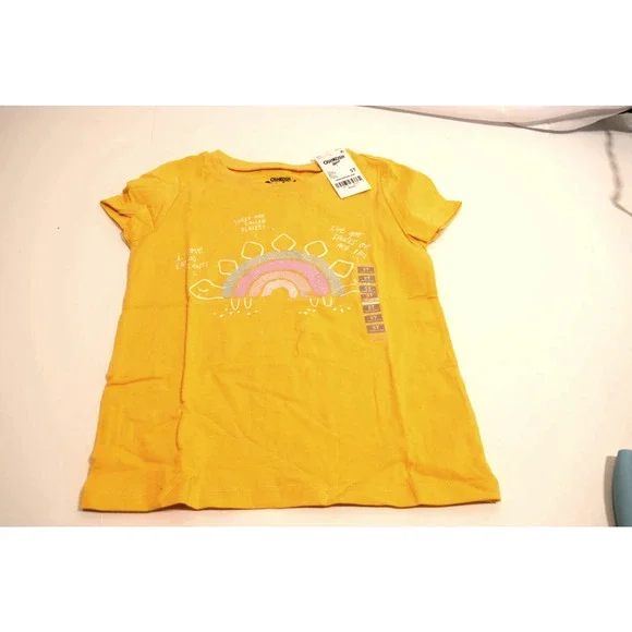 NWT OshKosh B'ghosh Girl's Cotton Tee Size 5T in Yellow‎ w/ Rainbow Design