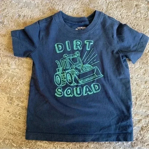 OshKosh B’Gosh Dirt Squad Short Sleeve Tee Shirt Blue Green Crew Neck: 18 M