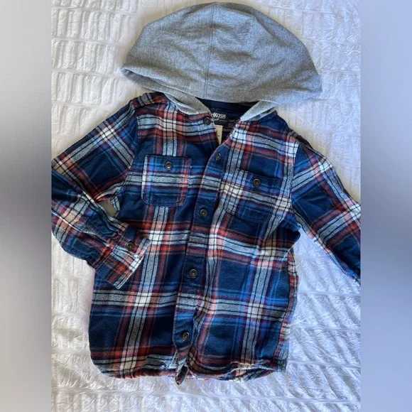 OshKosh B'gosh Hooded Boys Plaid Button Down