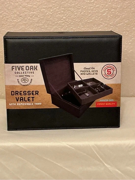 Five Oak Collective Black Dresser Valet with Removable Tray