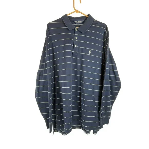 Ralph Lauren Golf Polo Sz XL Mens Pima Cotton Stripe Long Sleeve Blue Shirt