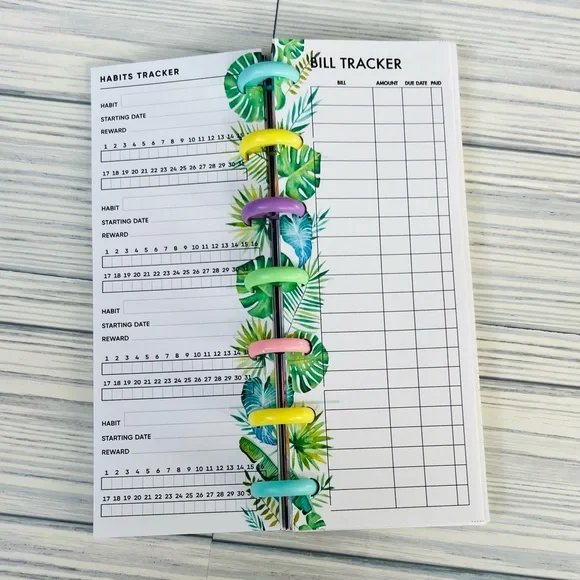 Planner tropical palm leaves monstera inserts extension pack 6 months