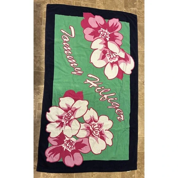 Vintage Tommy Hilfiger Beach‎ Towel Hibiscus Flowers 40X70 Inches