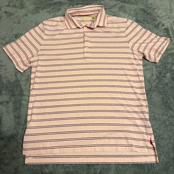 Ralph Lauren Performance Polo Shirt Pink Navy Stripe Classic Fit‎ Mens M