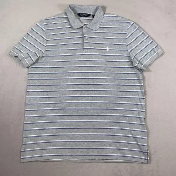 Ralph Lauren Polo Golf‎ Shirt Mens XL Gray Pro Fit Wicking Striped Short Sleeve