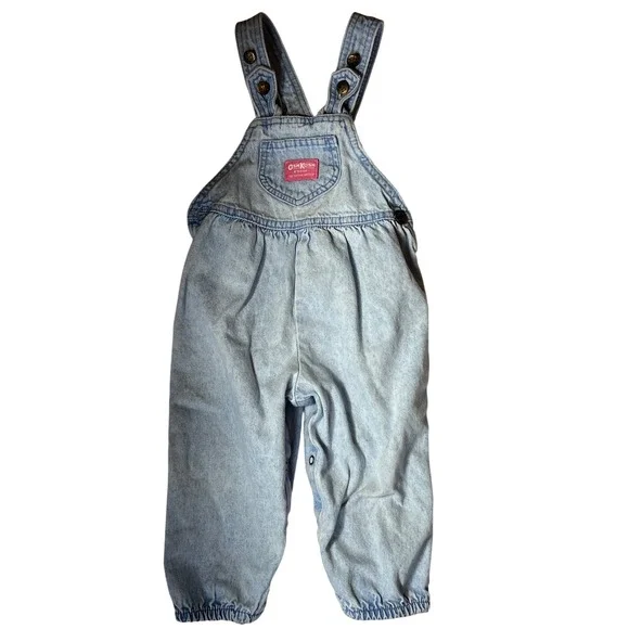 Vintage OshKosh Bgosh Denim Overalls Light Wash Acid Pink Label Bubble Leg‎ 3T