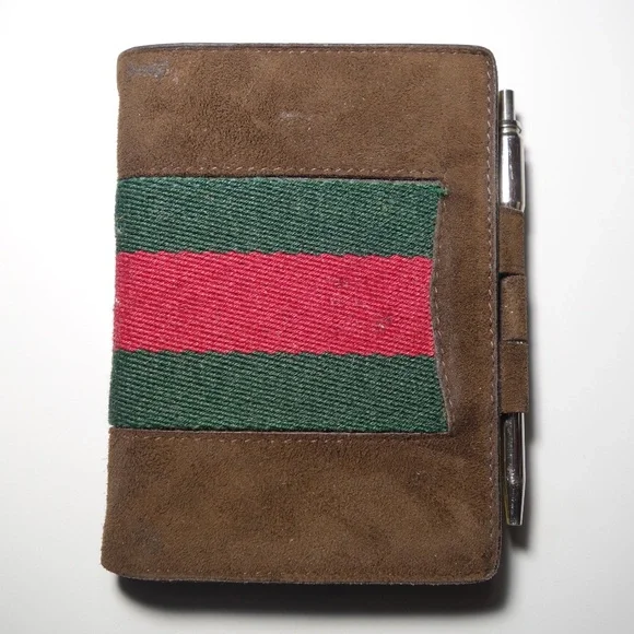 Vintage 1974 Gucci Leather Suede Mini Agenda Made In Italy With Ballpoint Pen