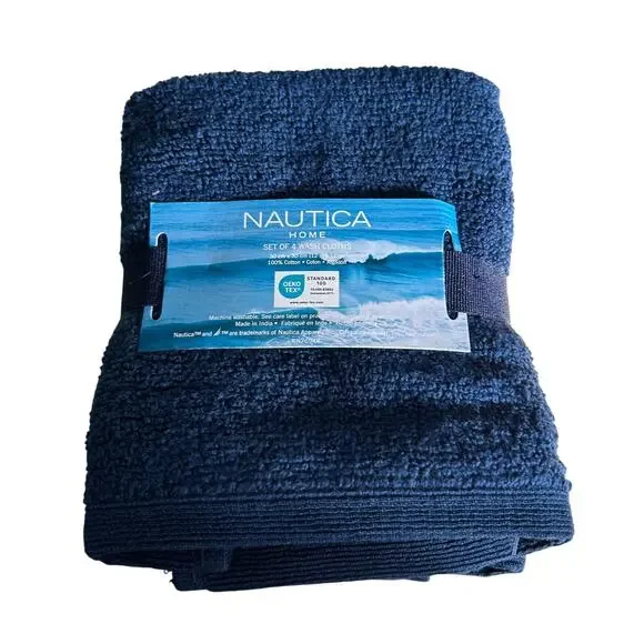 NEW Nautica Wash Towel Set (4) Nautical Sea Beach House Man Cave Bathroom Accent