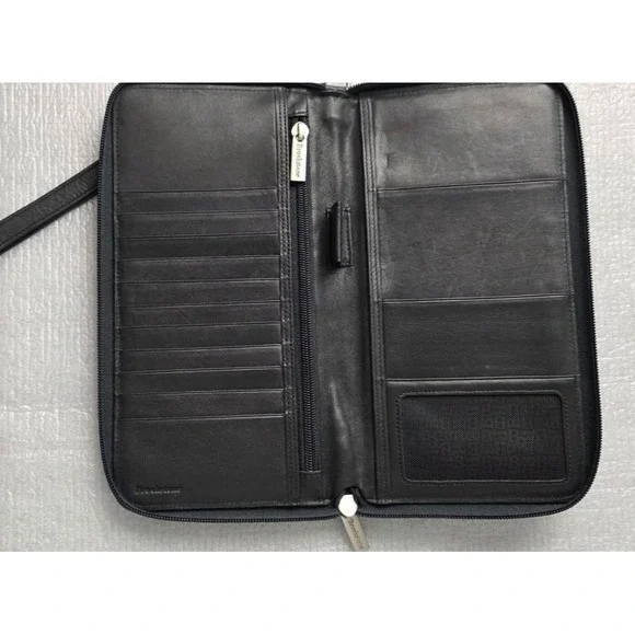 Brookstone Travel Wallet Soft Black Nappa Leather For Passport Air Tickets Cards