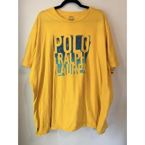 Polo Ralph‎ Lauren T Shirt 2XB Yellow Big Logo Graphic Y2K Streetwear Tee