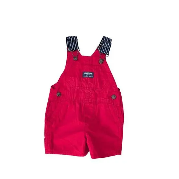 OshKosh B'Gosh BABY Boys Overalls outfit, size 6 mos; Red Denim