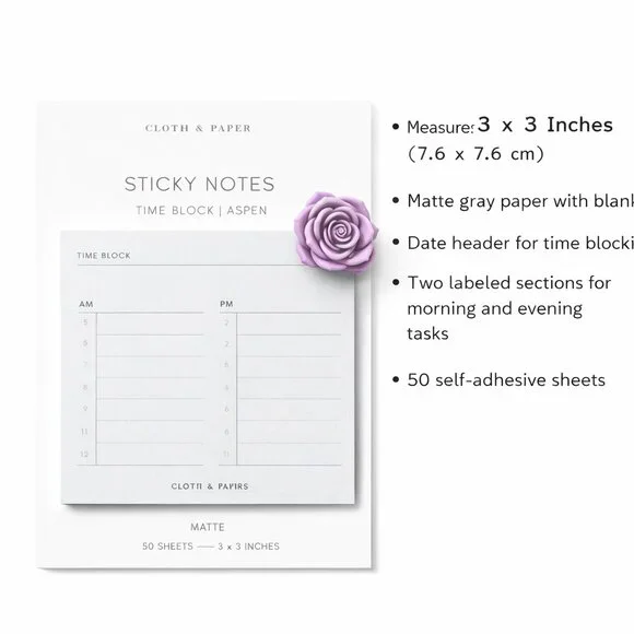 Cloth & Paper Time Block Sticky Notes | Aspen | 3x3 Planner Notes
