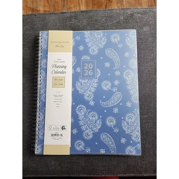 Blue Sky Weekly/Monthly Planner Large 2026 Spiral Bound Blue Paisley 15477