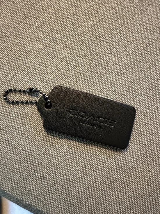 COACH Black Embossed Leather Tag Keychain