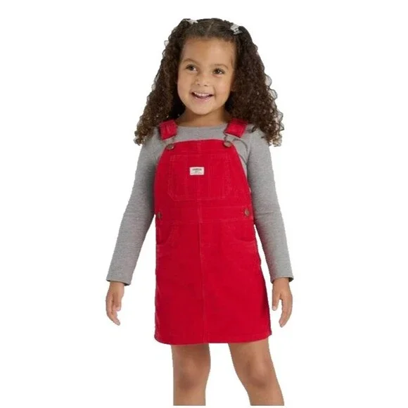 OshKosh B’gosh Toddler Girls Red Corduroy Vestbak Dress 18M Pre‑Owned