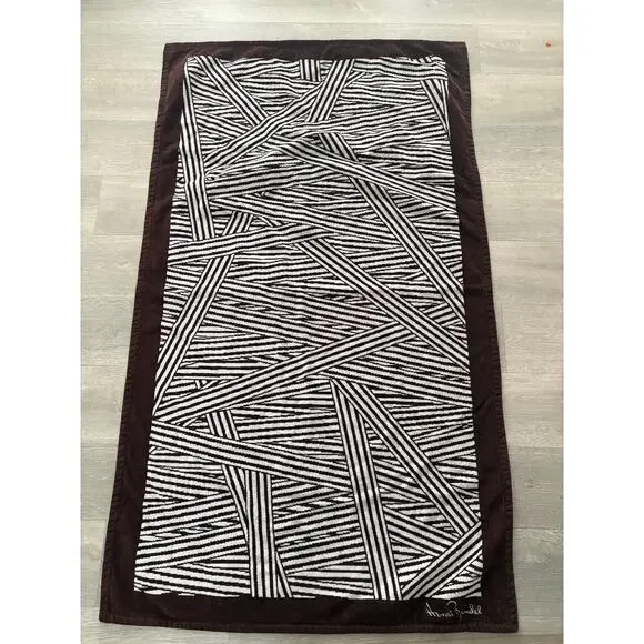 Henri Bendel Distressed Stripe Beack Blanket Towel RARE Brown White