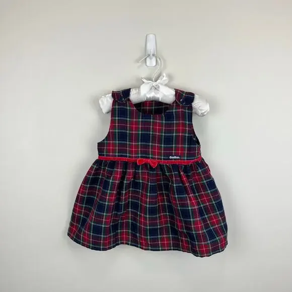 Vintage OshKosh B'gosh Plaid Bow Dress 12 Months