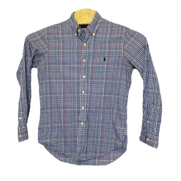 Polo Ralph Lauren Mens Size S Cotton Gingham Check Black/ Blue/ Red Dress Shirt