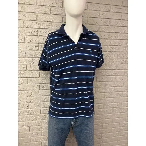 Ralph Lauren Men Blue Striped Polo Shirt Size L