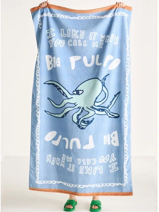 SUPERSIZED Blue Octopus Beach Towel “I like it when you call me big pulpo”