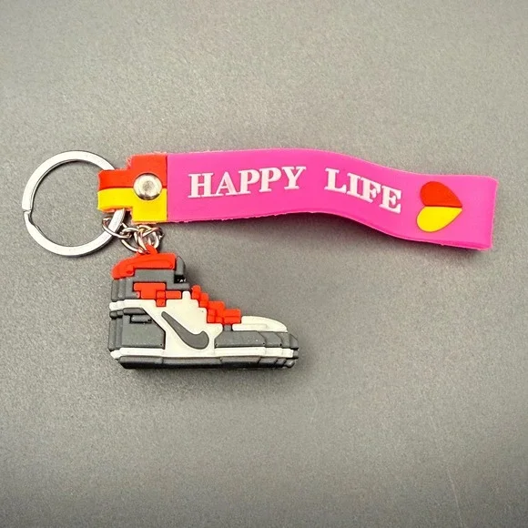 Sneaker Keychain Mini High Top Shoe Pink Happy Life Strap Red Black‎ White Charm