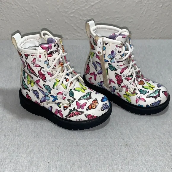Skechers Kids Butterfly Print Boots - White and Multicolor