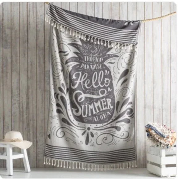 Kikoya - Hello Summer Turkish Cotton Beach Towels 35x70 in Pool Fouta - Black