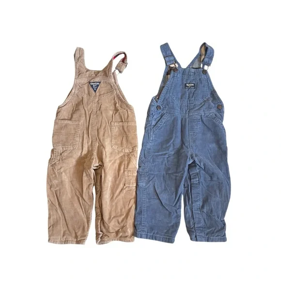 Bundle of 2 OshKosh B'gosh Corduroy Neutral Kids Overalls - Tan and Blue