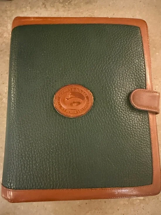Vintage Dooney & Bourke Green and Brown Leather Planner Folio