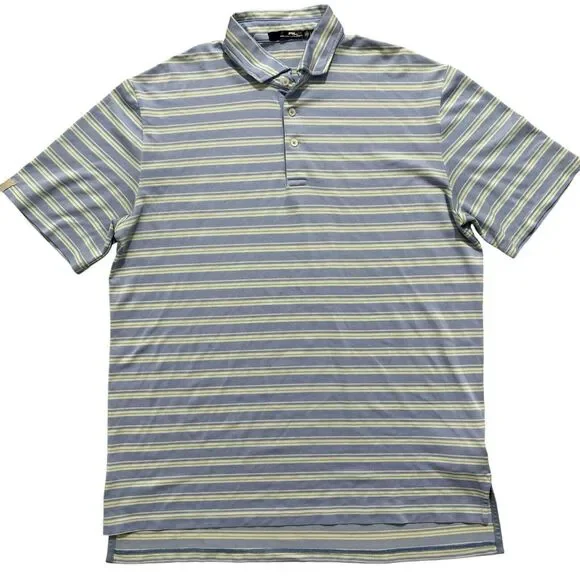 Ralph Lauren Polo RLX Golf Short Sleeve Shirt Mens Large Stripe Blue Performance