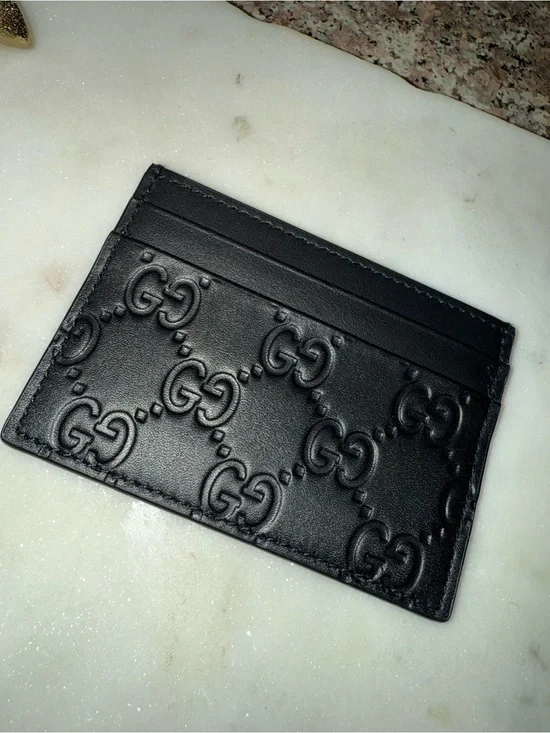 New with box Gucci Black Embossed GG Leather Card Case