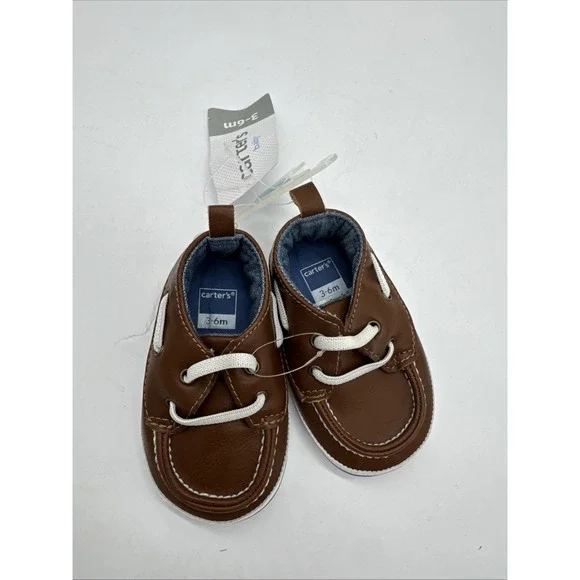 Carter's Infant Baby Boy Brown Crib‎ Shoes 3-6 Months Faux Leather NEW