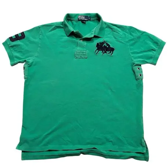 Vintage Polo Ralph Lauren Rugby Polo Kelly Green Double Big Pony Logo Large