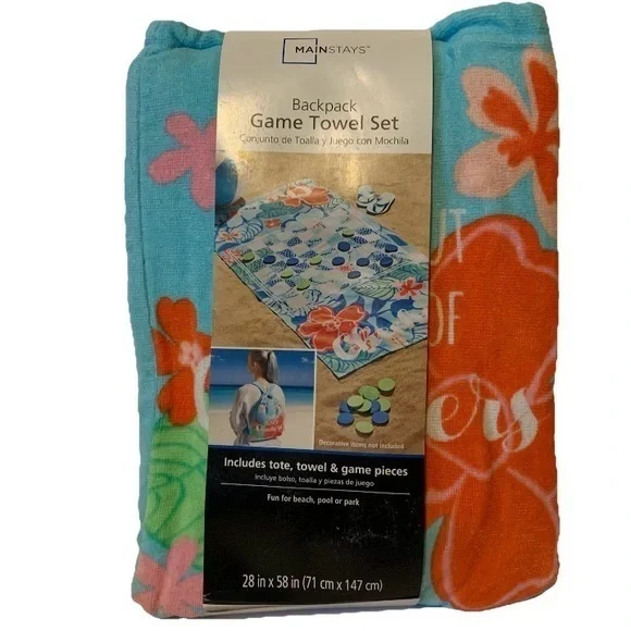 NWT. Mainstays Floral Backpack Game Towel Set - Blue and Orange