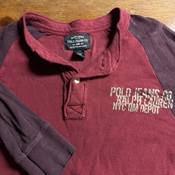 Polo Ralph Lauren Jeans Men's Large Pullover Long Sleeve Shirt‎ L Maroon