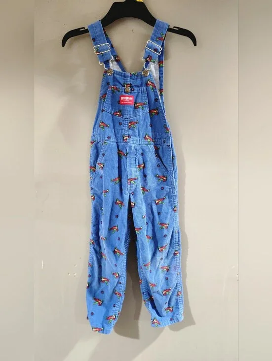 VTG Oshkosh B'Gosh Baby Blue Corduroy Airplane Size 5t Made in USA Overalls