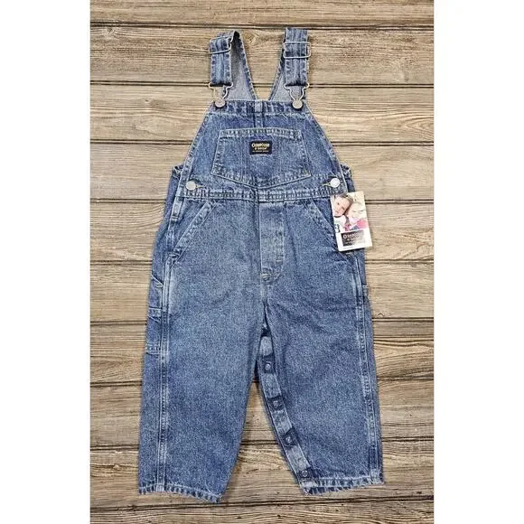 Vintage OshKosh B'Gosh Denim Carpenter Overalls 3 Toddler Vestbak Snap Legs