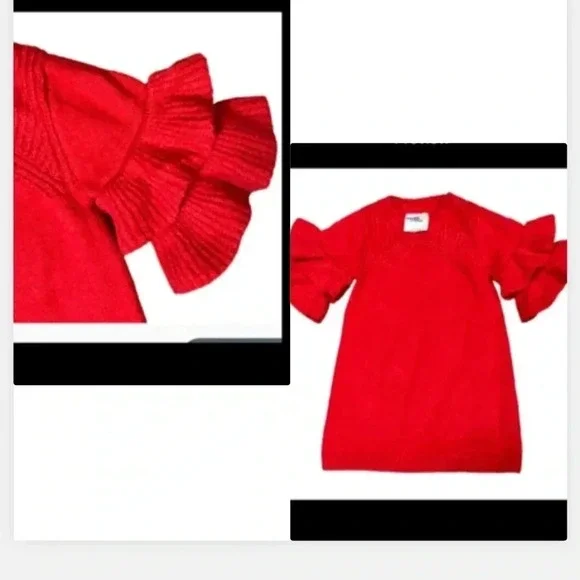 OSHKOSH DRESS RED SWEATER 3/4 SLEEVE RUFFLES‎ STRETCH SOFT SIZE 12 MONTHS NWT