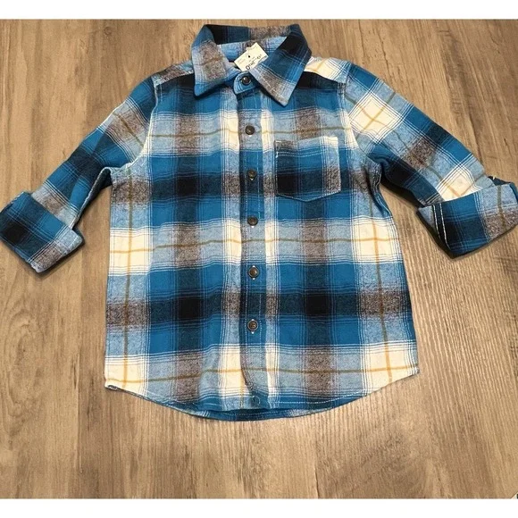 OshKosh‎ B'gosh Toddler Bots Flannel Shirt Sz 4 Blue White Black New with Tags