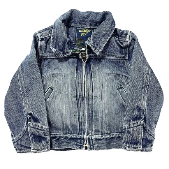 OshKosh B'gosh Jacket Boys 2T Blue Denim Collared Full Zip Pockets Casual