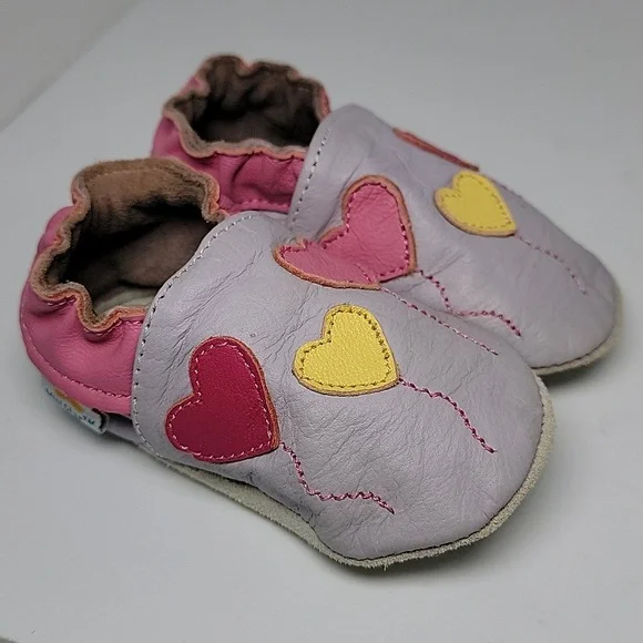 MiniStar Booties Moccasin Shoes Infant Baby Toddler Leather Hearts Purple Pink S