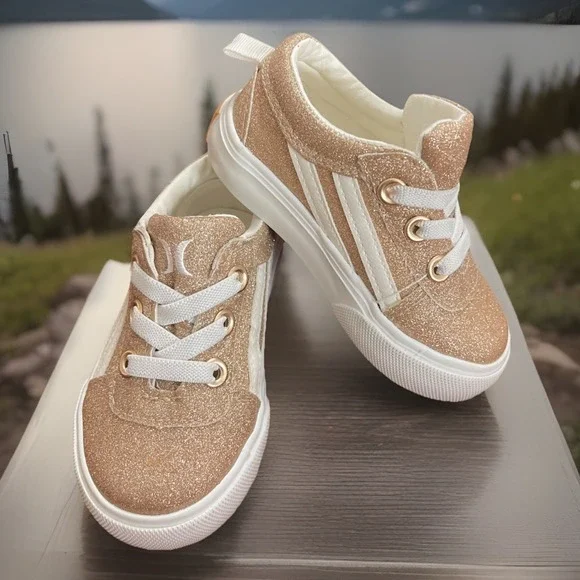 Hurley Toddler Children's Sz 5 Casual Sneakers Gold & White Sparkle Broady -‎ GT