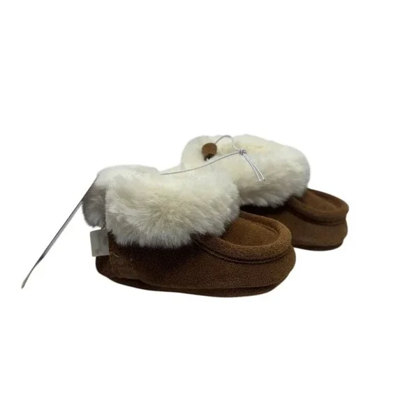 BEARPAW Baby fur Boots size 6-12 Months chestnut brown leather NWT gift box