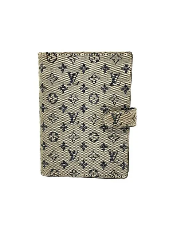 Louis Vuitton Monogram Mini Agenda PM Leather Canvas Navy Notebook Cover Gold