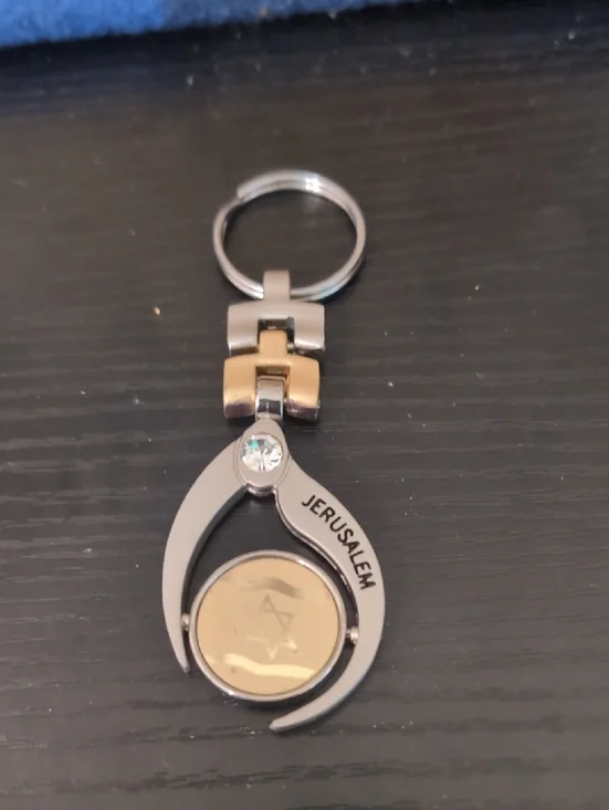 Jerusalem Two-Tone Men’s Keychain with Crystal Accent
