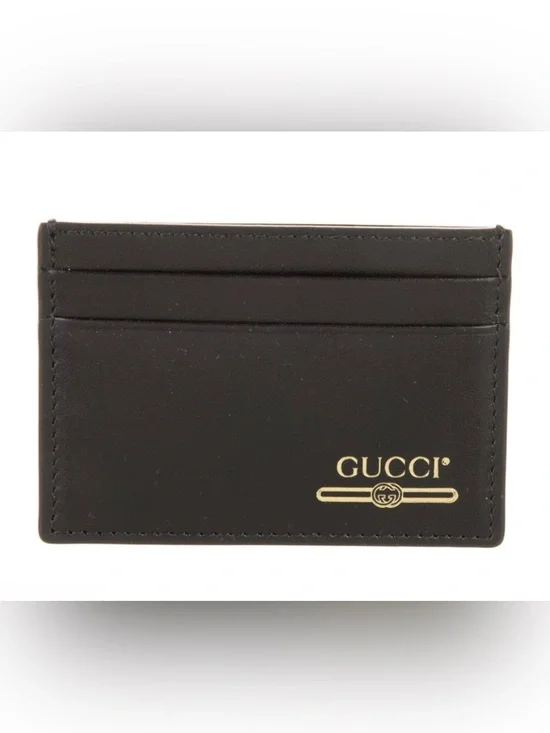 Gucci Black Leather Card Holder - Gold Logo NWOT UNISEX