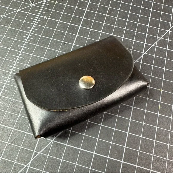 Men’s Black double stacked card wallet business card holder -brown interior