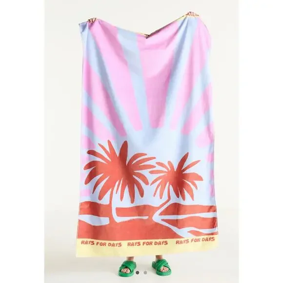 Anthropologie Lilac Summer Surf Cotton Printed Beach Towel