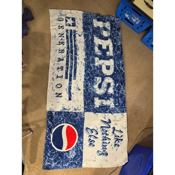Vintage Pepsi Generation Beach Towel Blue White Cotton Like Nothing Else Logo